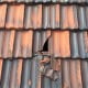 Broken terracotta roof tile
